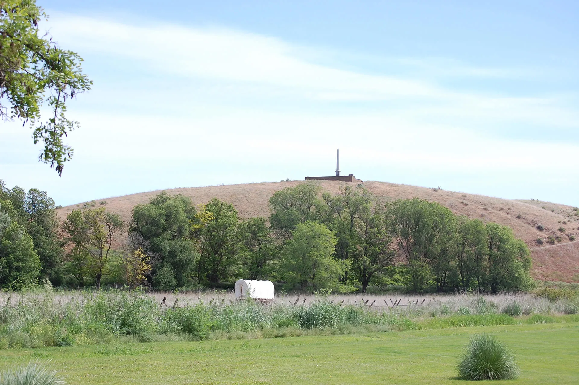 Whitman Mission National Historic site with covered wagon