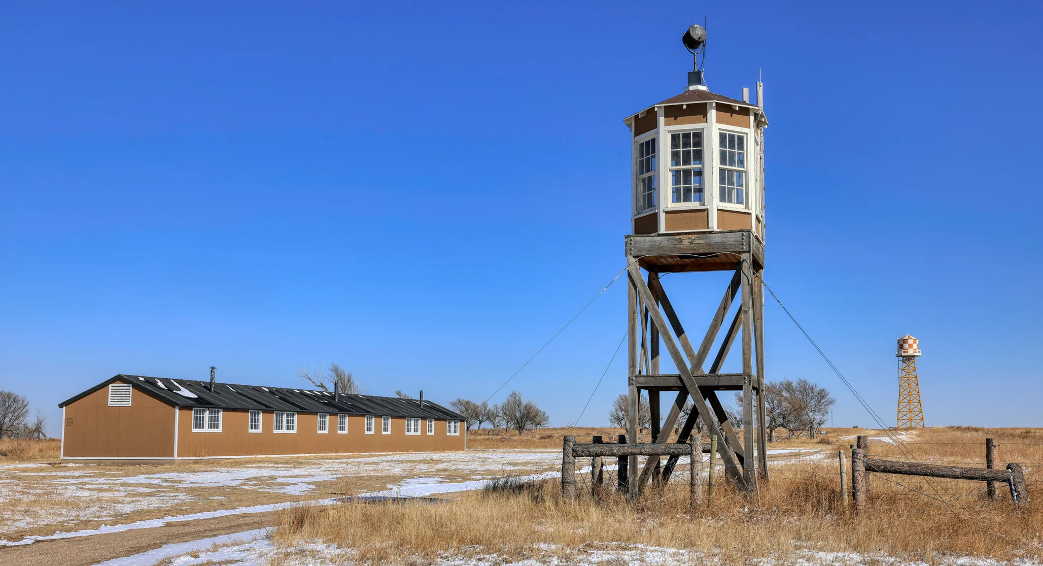 Reconstructed barracks and water towers