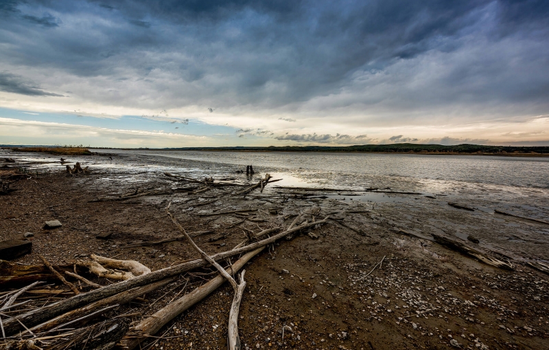 Image of Missouri National Recreational River at dusk with driftwood 