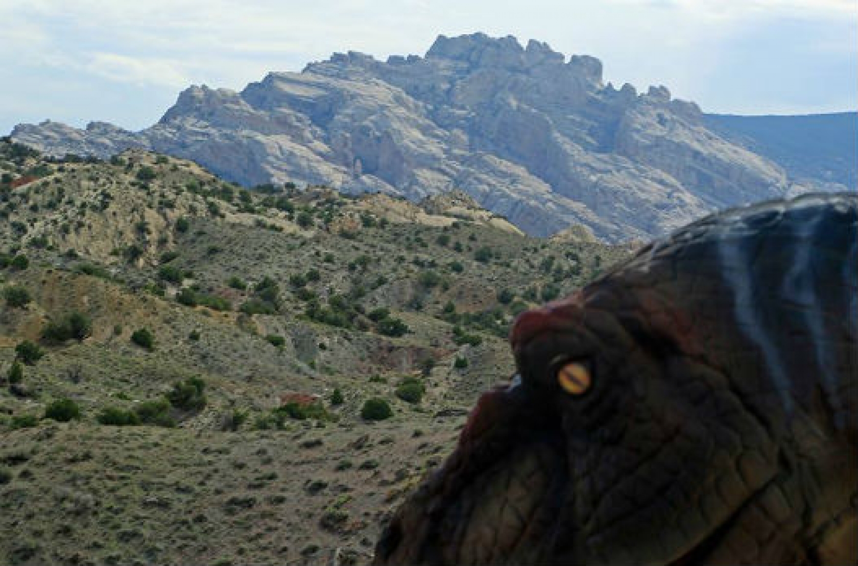 A photoshopped dinosaur at Dinosaur National Monument