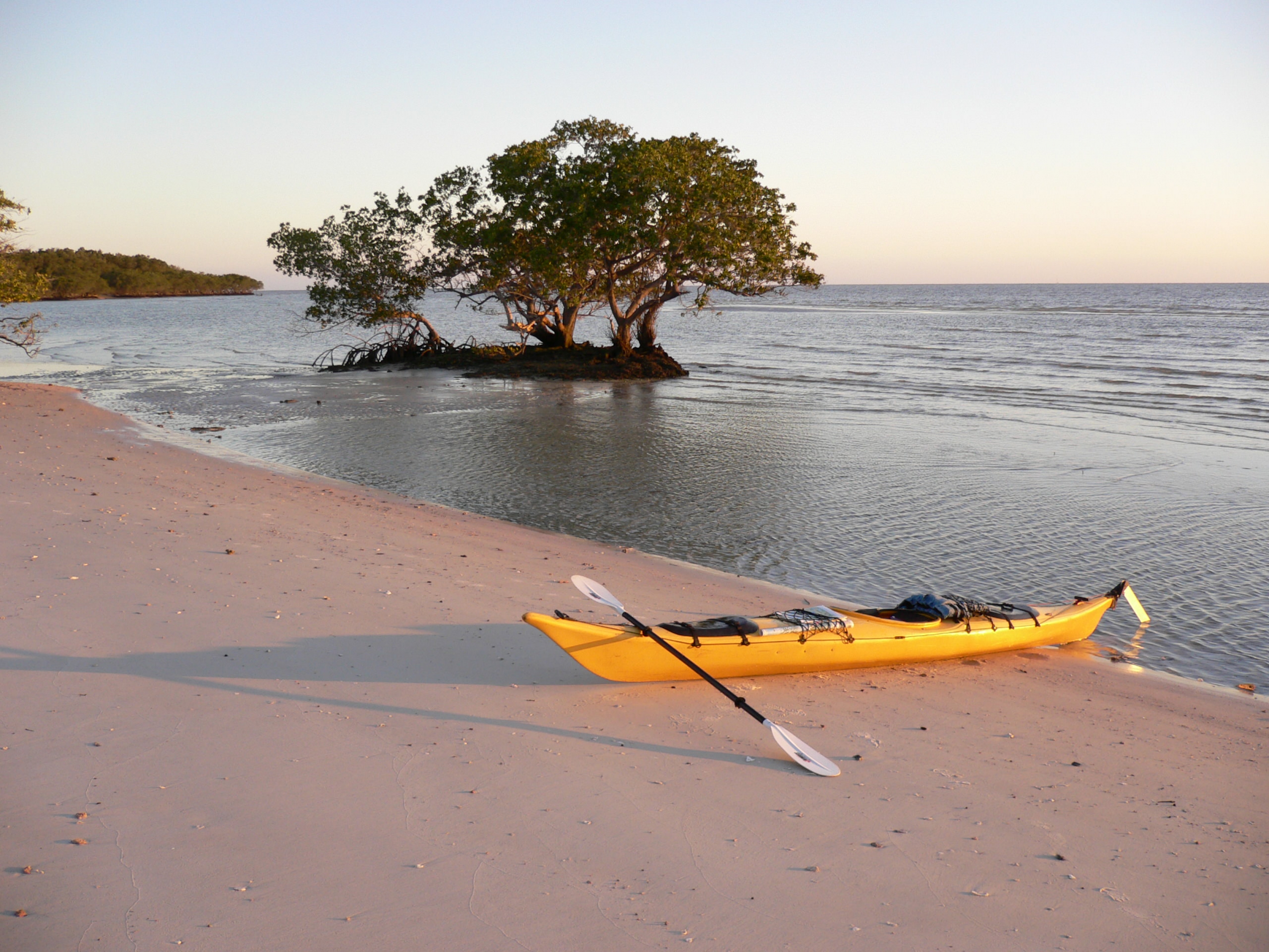 A kayak on the beach in Everglades at Tiger Key.