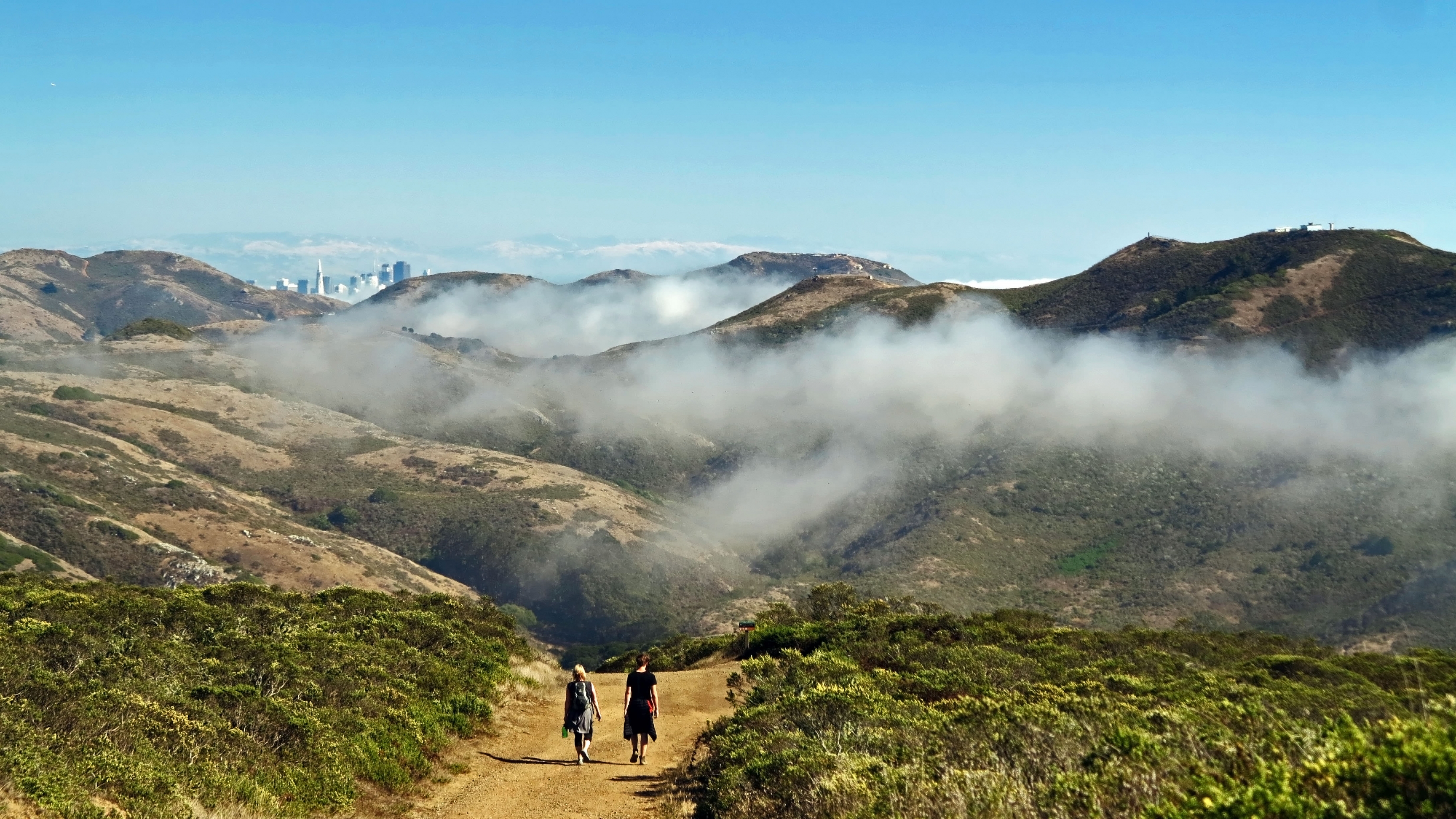 Hikers in the Marin Headlands in Golden Gate National Recreation Area.