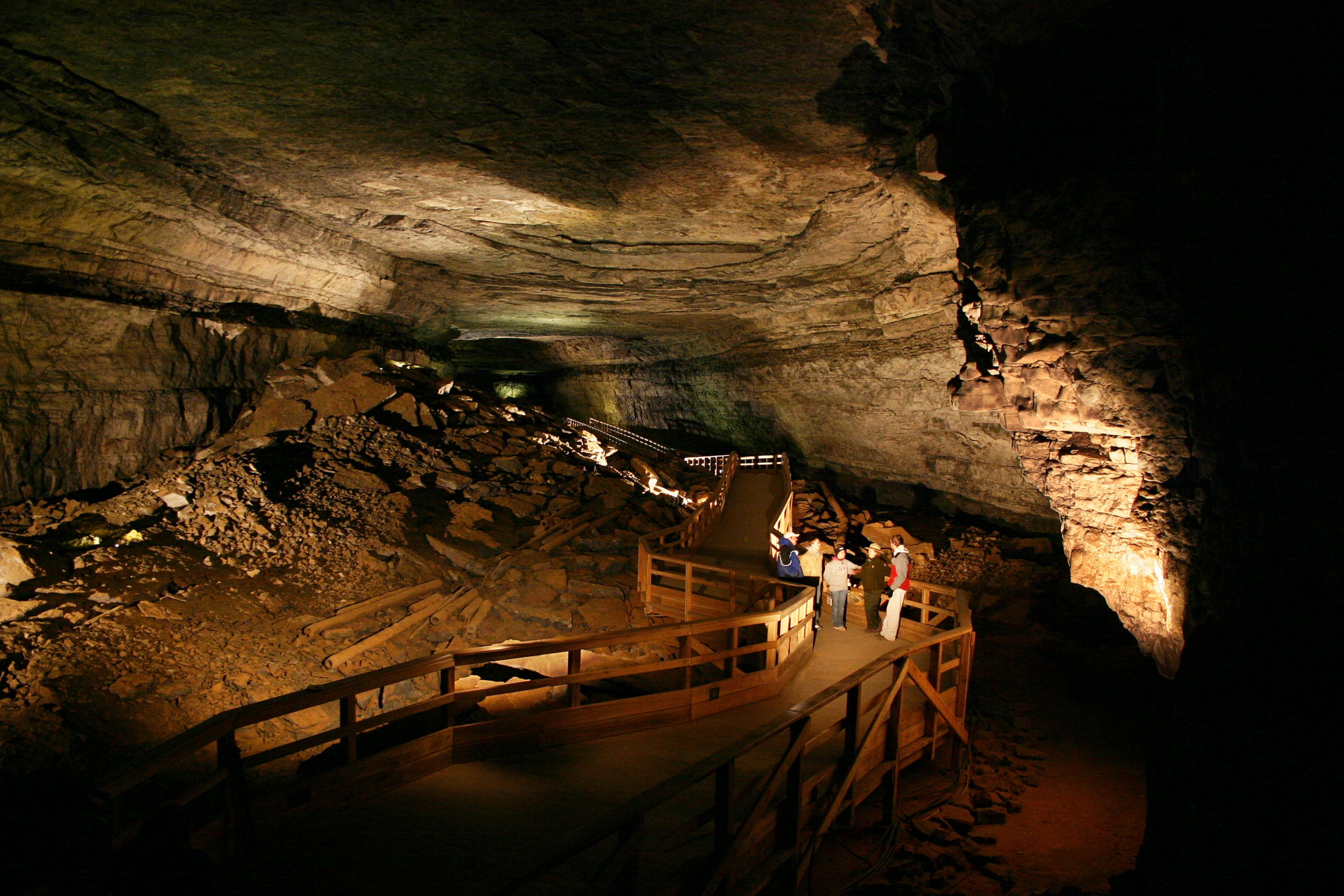 Three people in Mammoth Cave.