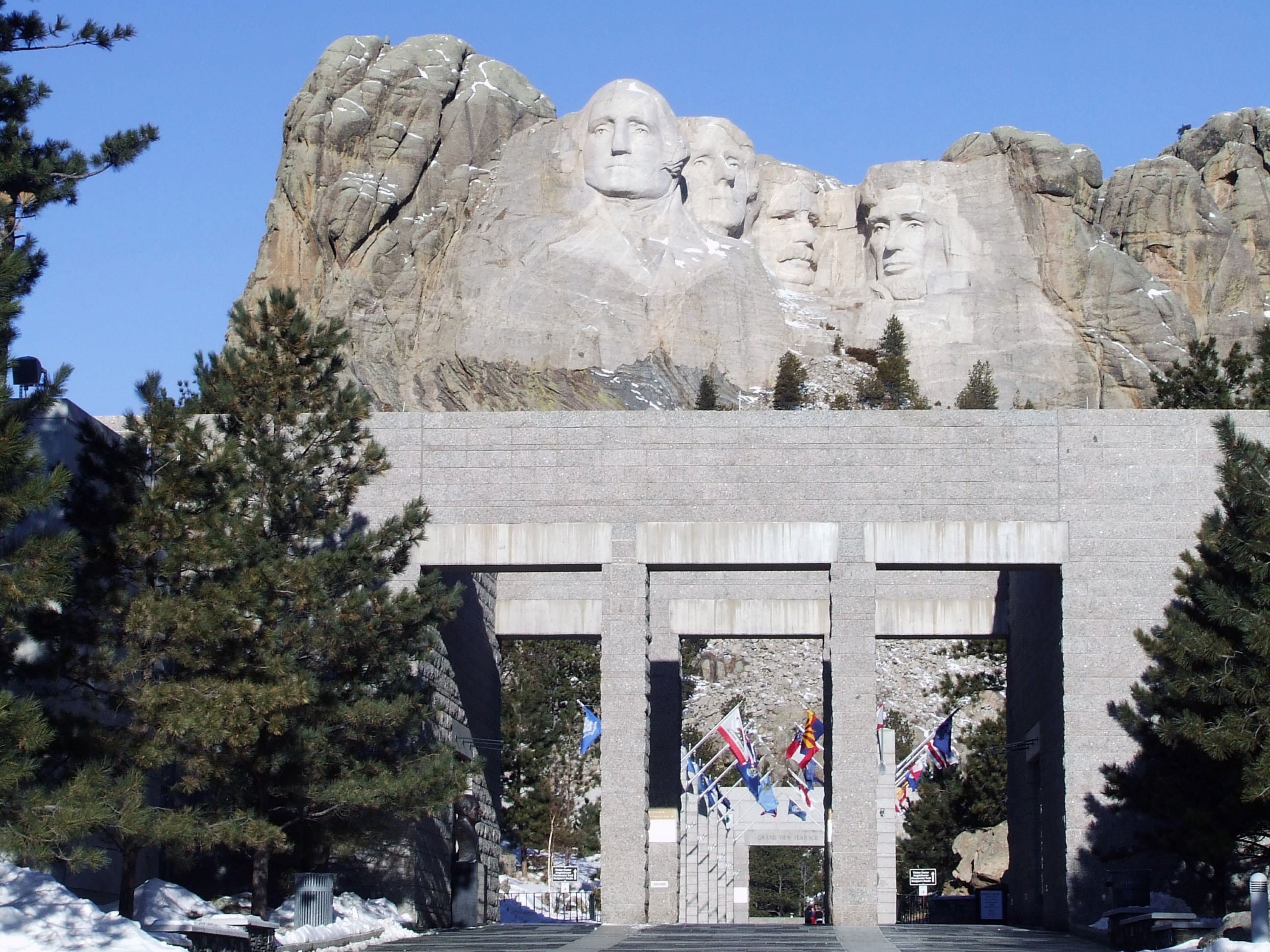 The avenue of flags at Mount Rushmore.