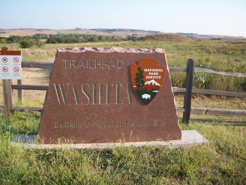 Stone sign for Washita Battlefield