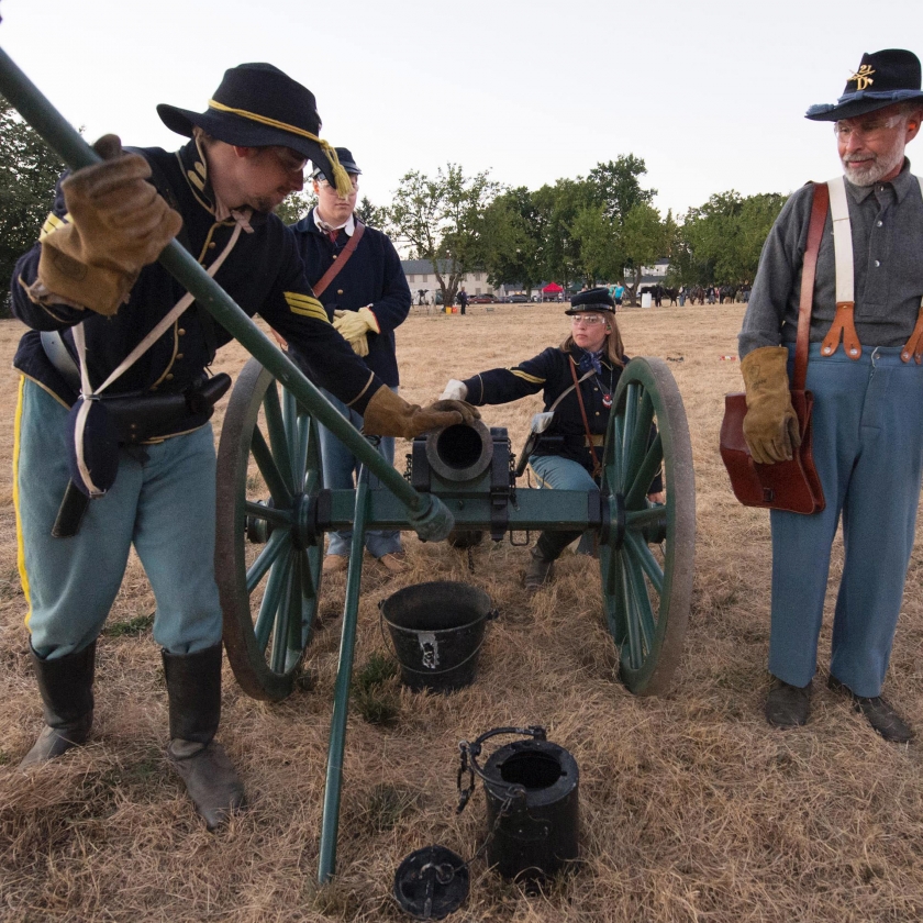 Reenactors loading cannon at Fort Vancouver National Historic Site