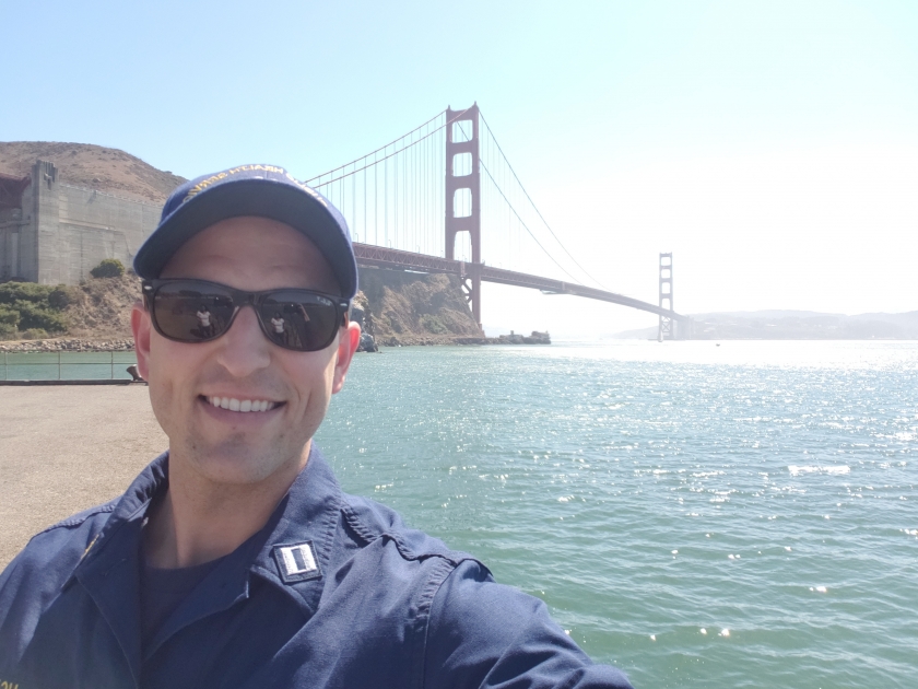 Selfie of LCDR Matt Kozler in front of the Golden Gate Bridge in San Francisco, California