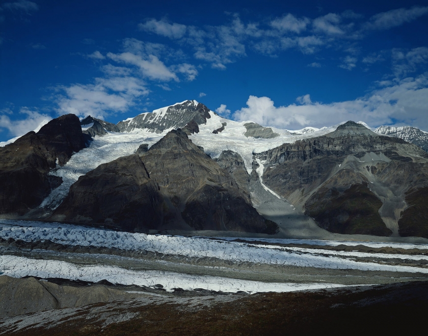 Image of snow-capped Wrangell St. Elias Mountains with blue sky